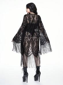 ROMWE Goth Gothic Floral Flocked Jumpsuit Wrap Top & Sexy Lingerie Set