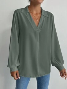 EURMUSE Camisa Casual Con Cuello Vuelto - Verde militar - Ver 3