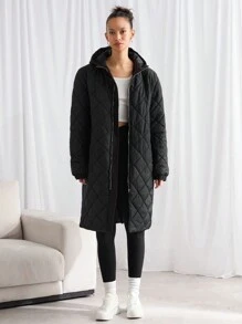 Manfinity VCAY Men's Loose Drop Shoulder Casual Hooded Padded Coat, Suitable For Winter - Black - View 5