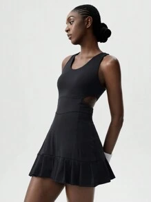 VARSITIE Yoga Basic Ngực Cup & Lưới Nối Với Váy Thể Thao Nữ - màu đen - Xem 5