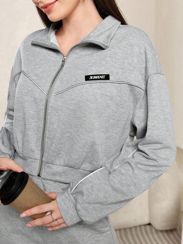 Mulvari Veste décontractée à manches longues avec fermeture éclair avant, de couleur unie, minimaliste pour un port quotidien