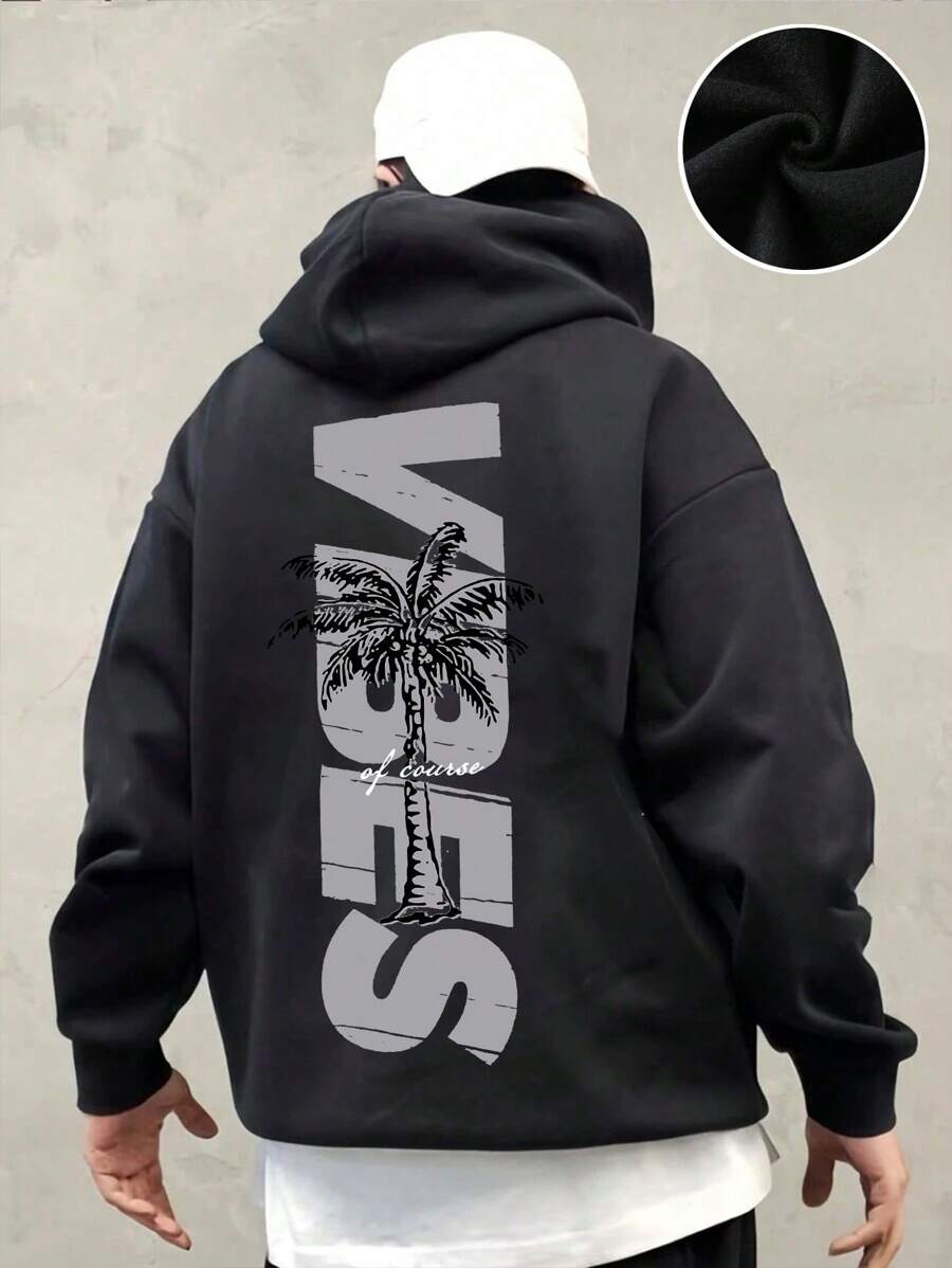 SHEIN Leap Crew Teen Boys' Casual Minimalist Letter Graphic Loose Fit Thick Hooded Long Sleeve Sweatshirt, Suitable For Autumn - Black - View 1