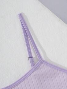 少女字母印花蝴蝶结吊带背心，搭配蕾丝边文胸 - 淡紫色 - 查看 6