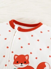 Cozy Pixies 新生女婴卡通狐狸图案撞色长袖连脚连体衣，圣诞节适用 - 彩色 - 查看 8