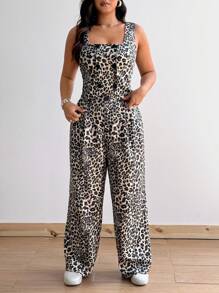 Flirla Plus Size Sleeveless Leopard Print Cardigan & Pants 2pcs Suit Set, For Casual, Work Or Party Occasions In Autumn/Winter - Multicolor - View 6