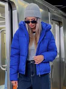 Aveloria Affinna Unisex Dopamine Color Cropped Thick Loose Metal Zip Up Puffer Jacket With Pockets For Women 