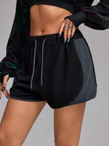 Innovista Pantaloni scurți sport confortabili din fleece, în culori contrastante, cu șnur, cu colanți încorporați, anti-iritație 2 în 1, cu interior elastic, îmbrăcăminte sportivă în strat dublu, haine de antrenament zilnice, sport, yoga, pilates, HIIT, antrenament, îmbrăcăminte sport, toamnă, motociclism, confort, mișcare, cardio, box, ciclism, cross fit, paddleboard, exerciții în aer liber, TT sănătos, viral, IG, Reel Ready, FYP, INSTA