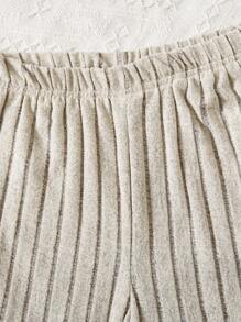 Sparklyn Teen Girl 2pcs/Set Solid Ribbed Hooded Long Sleeve Top And Elastic Waist Pants Casual Outfit - Apricot - View 7