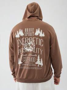 Manfinity NXTstreet Suéter de Malha com Capuz Casual de Plus Size Masculino com Impressão Solta de Letra e Árvore