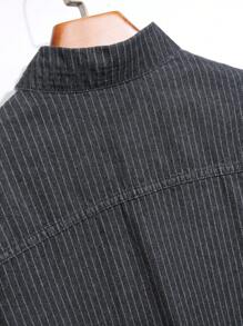 Manfinity Homme Men's Autumn Striped Long Sleeve Flap Pocket Single-Breasted Casual Denim Jacket - Black - View 4