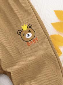 Quần nhung kẻ sọc họa tiết lạc đà ấm áp cho bé trai, thêu hình chú gấu dễ thương, màu tương phản, thích hợp mặc ở nhà, đi chơi và chơi thể thao ngoài trời vào mùa thu/đông - Lạc đà - Xem 4