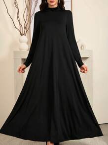 Al Najma 女士保守黑白高领针织长袖汗衫和阿巴亚连衣裙套装、朴素休闲 T 恤阿拉伯连衣裙、阿巴亚内衣、基本款长裙