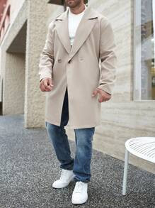 Manfinity Homme Plus Size Men's Solid Color Double-Breasted Casual Long Sleeve Wind Jacket - Khaki - View 8