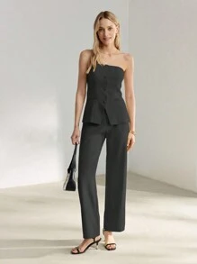 MOTF PREMIUM 纯色单排扣修身抹胸