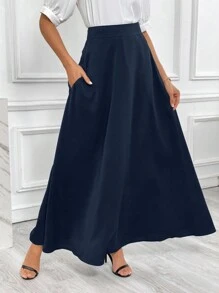 SHEIN Essnce Gonna a colori uniti elegante con zip e tasche - Blu - Visualizzare 7