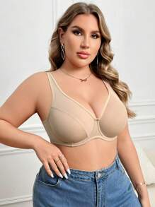 SHEIN 1 Stück Große Größen Damen Einfarbiger Alltags-Unterstützungsbh - Aprikosenfarben - Übersicht 5