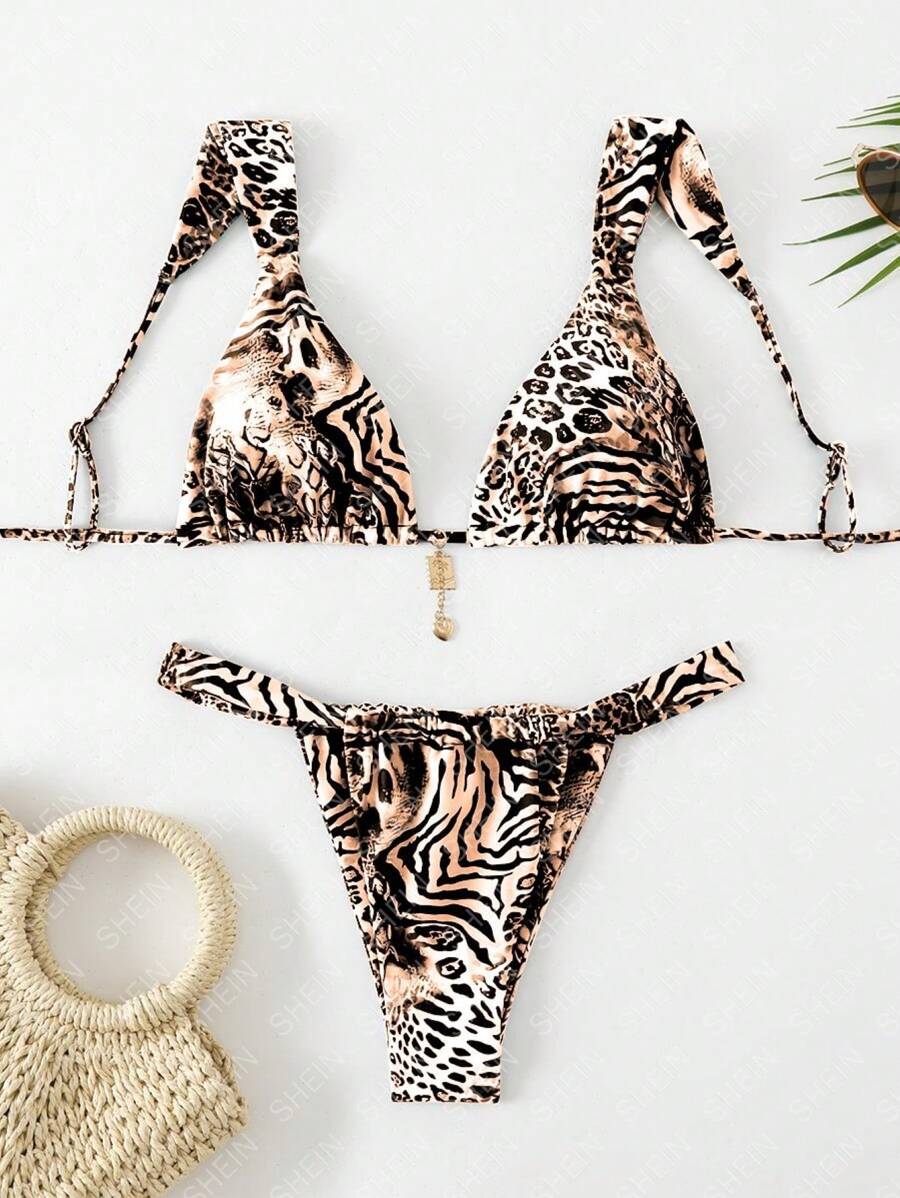 2 件套女士豹纹斑马纹性感比基尼泳装，适合海滩度假，2025 年夏季
