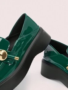 CUCCOO DOLLMOD 女士厚底乐福鞋，适合圣诞节和新年假期氛围，秋冬季 - 綠色 - 查看 3