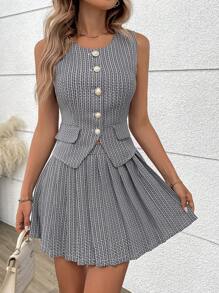 Chiquease 女式西装粗花呢面料珍珠纽扣背心