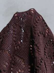 Calvaya 大码女式纯色长袖镂空单排扣休闲开衫，秋季 - 咖啡棕 - 查看 6