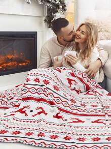 1 szt. flanelowy koc, pościel, koc z motywem świątecznym, gruby, miękki i przyjazny dla skóry materiał na sofę, koc do drzemki w biurze, koc do dekoracji pokoju, wielofunkcyjny koc podróżny na kemping, odpowiedni do salonu, sypialni, na powrót do szkoły, prezent świąteczny - Wielokolorowe - Zobacz 3