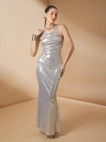 Lumalex 秋冬感恩节服装新年感恩节狂欢节服装正式舞会新年前夜服装超长新年节日光泽宴会晚宴优雅华丽女士涂层派对/节日性感连衣裙秋冬 - 白色 - 查看 7
