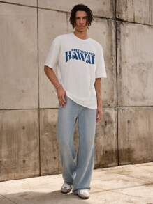 Forever 21 男士白色寬鬆T卹，前後印花設計 - 白色 - 查看 1