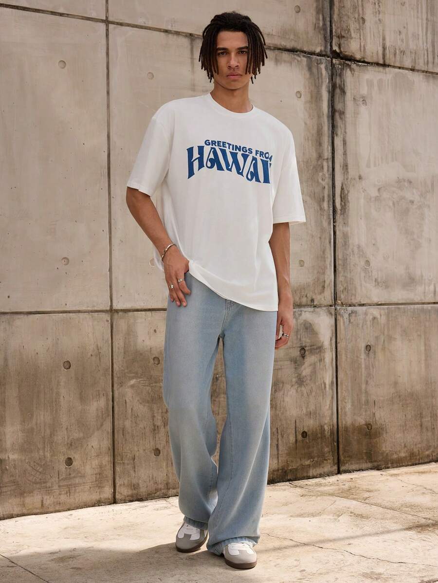 Forever 21 男士白色寬鬆T卹，前後印花設計 - 白色 - 查看 1