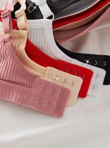 5pcs Women's Plain Rib Knit Seamless Wireless Padded Bra Set - Multicolor - View 4