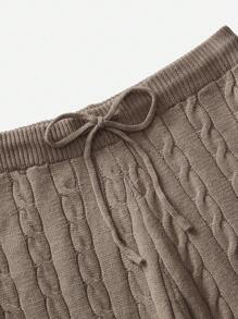 Calvaya 1 件大码女式纯色系腰宽松阔腿裤，休闲针织