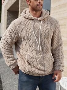Manfinity Homme Áo hoodie dài tay màu trơn cỡ lớn cho nam có túi, trang phục thường ngày khi đi chơi, áo hoodie lông cừu Sherpa, quà tặng cho bạn bè, chồng, bạn trai - Lạc đà - Xem 5