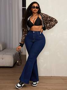 SHEIN SXY Quần Jeans Ống Loe Lưng Cao Co Giãn Cho Nữ Cỡ Lớn, Ôm Sát, Thích Hợp Cho Mùa Thu Đông - Màu xanh lam - Xem 6