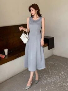 DAZY 2pcs Women Loose Fit Patchwork Cover-Up Dress Set,Fall Clothes - Blue - View 3