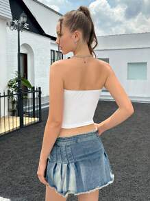 SHEIN EZwear Women's Floral Print Ruched Bandeau Backless Camisole Top