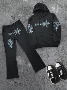 Manfinity Hypemode 2pcs Men's Casual Set, Featuring Star Print Long Sleeve Hoodie And Long Pants
