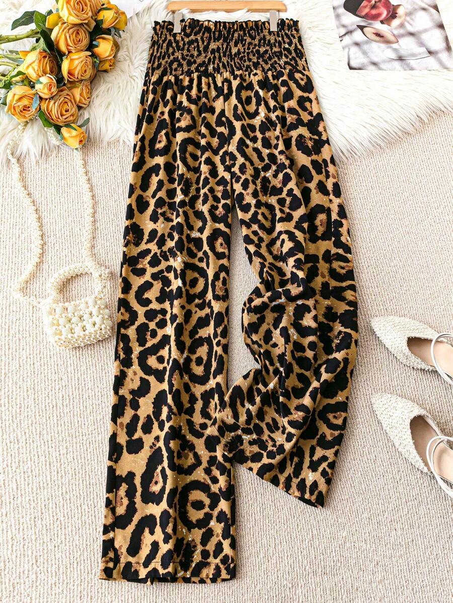 SHEIN Unity Plus Size Casual Baggy Leopard Print Pants - Yellow - View 1