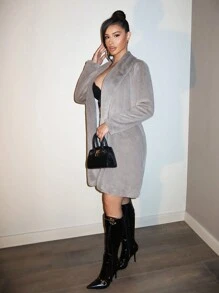 Zolique Plain Color Long Sleeve Casual Furry Loose Sweater Coat, Everyday Wear Fall Cloth For Women - Grey - View 5