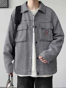 Claim Dot Chaqueta holgada informal de estación de otoño para hombre con botones y estampado de pata de gallo con números bordados - Multicolor - Ver 4