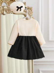 SHEIN Baby Girl Knitted Mesh Bow Decor Long Sleeve Cute Dress, Winter