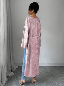 Elenzga Áo cánh rộng bóng bất đối xứng tay 3/4, thiết kế thanh lịch cho mùa xuân và mùa thu - Hồng - Xem 2