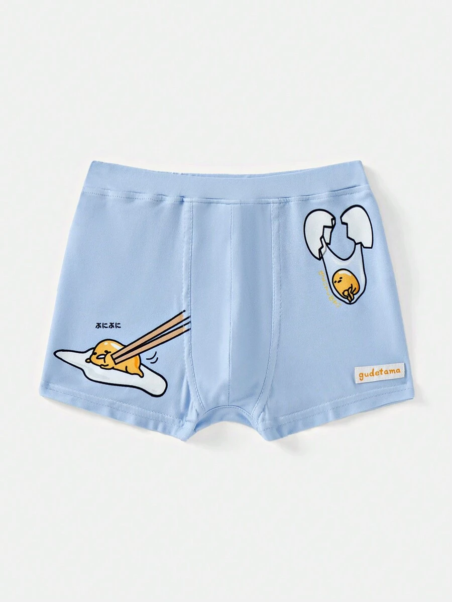 Gudetama X SHEIN Young Boy Cartoon & Japanese Print Comfortable Boxer Briefs - Blue - View 1