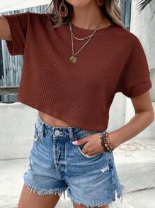 SHEIN VCAY Damen Einfarbiges Lässig Top mit Rundhalsausschnitt und Fledermausärmeln, Alltagstragen