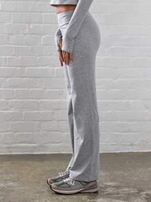 Musera Sport 针织翻折腰带直筒瑜伽裤，适合板式网球、网球、匹克球等运动和健身。