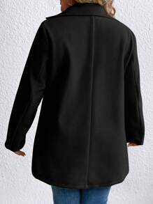 SHEIN LUNE 大码休闲纯色翻领单排扣大衣，秋冬 - 黑色 - 查看 2