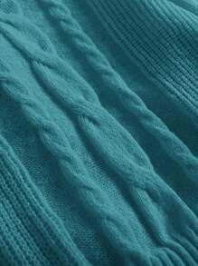 SHEIN Frenchy 大码优雅学院风基本款圆领长灯笼袖锦缎粗针织套头衫，黄色，适合冬季 - 水鴨藍 - 查看 11