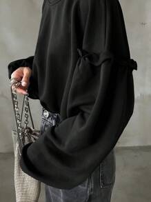 FRIFUL 女士休闲纯色褶皱宽松T恤，秋季长袖女上衣