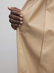 BizChic Women's Khaki Long Casual Commuter Trench Coat, Long Sleeve, Leather Coat, Suitable For Thanksgiving, Christmas, - Khaki - View 11