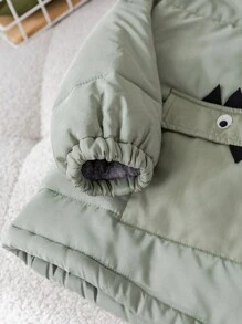 SHEIN Leap Crew 1pc Young Boys Cute Casual Comfortable Warm Hooded Long Fleece Coat With Eye Decoration Pocket, Suitable For Outings, School, Daily Gatherings, Fall And Winter Seasons