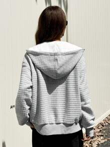 SHEIN EZwear Grey Plus Size Hooded Long Sleeve Sweatshirt Jacket - Grey - View 2