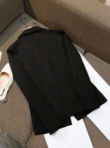 SHEIN Clasi 女式纯色缺口领长袖双排扣休闲西装外套，秋季 - 黑色 - 查看 2
